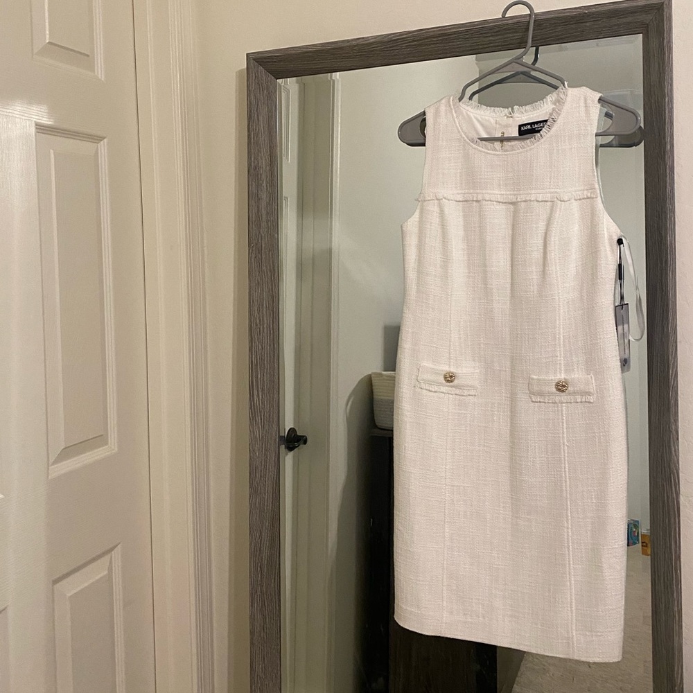 Karl Lagerfeld - tweed ivy / white dress. Midi